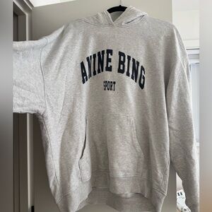 Anine Bing Light Gray Cotton Hooded Sweatshirt